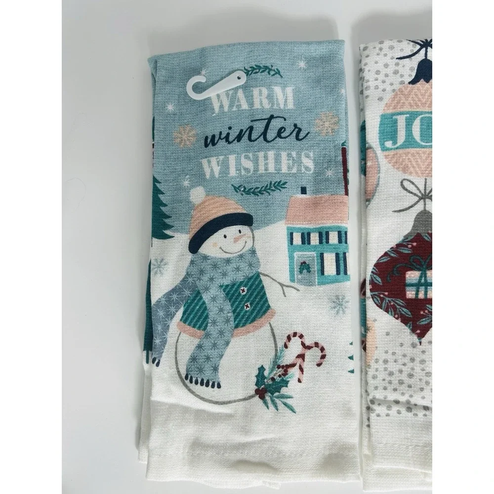 LOT of 3 Blue Whimsical Christmas Holiday Tea Hand Towels Nutcracker Snowman‎